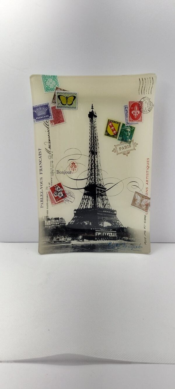 Eiffel Tower Glass Tray Paris Theme Decorative Plate Vintage Style Wall Decor 10